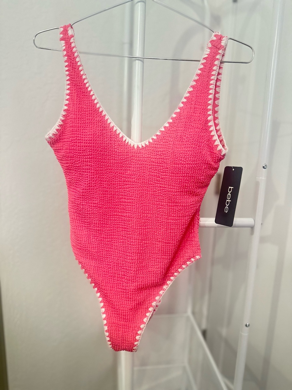 Bebe Pink Crochet Trim One-Piece Swimsuit